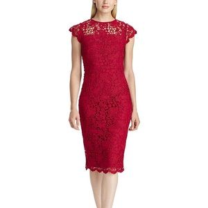 Red Lauren-Ralph Lauren Flora-Lace dress size 14